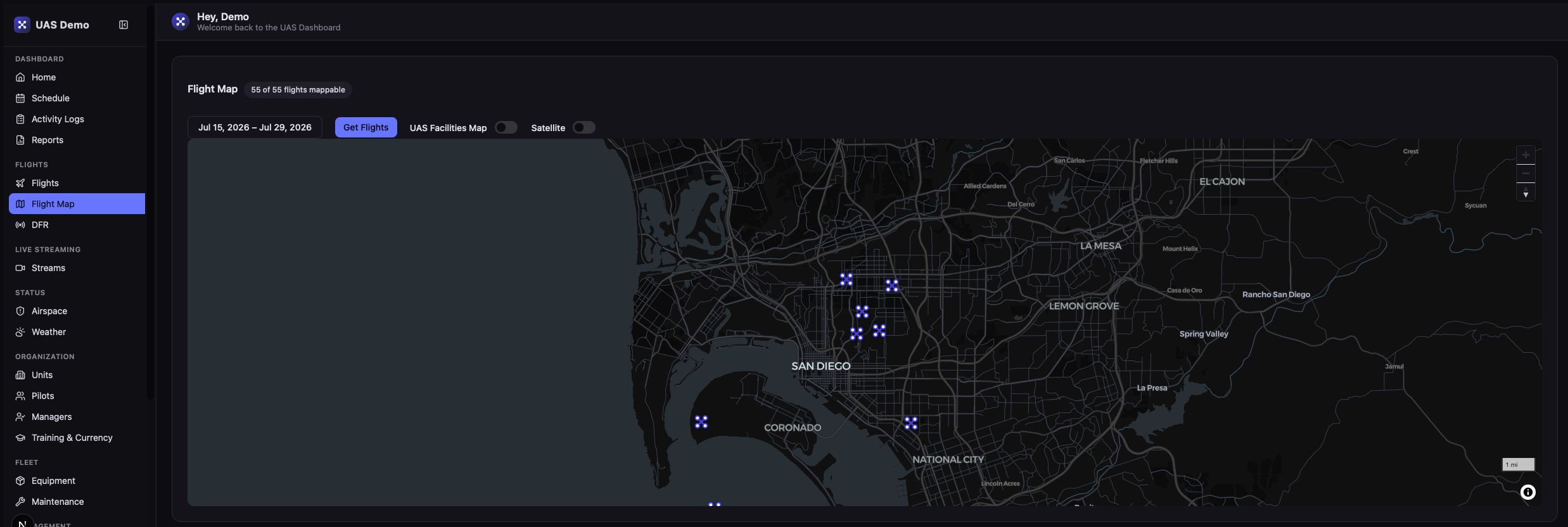 Interactive map of drone flight paths